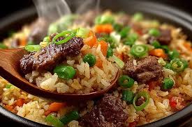 Chinese Fried Rice, salad, and Beef 